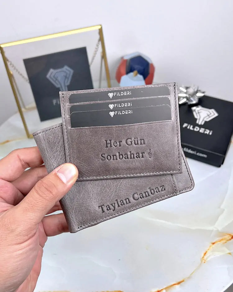 Erkek Cüzdan – Gri Hakiki Deri Kartlıklı Model