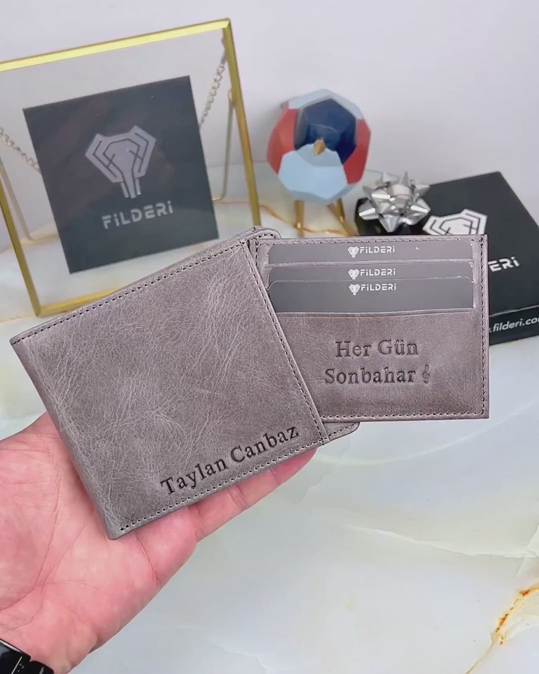 Erkek Cüzdan – Gri Hakiki Deri Kartlıklı Model